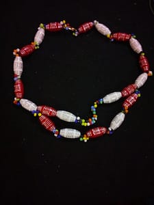 Red and white bead necklace